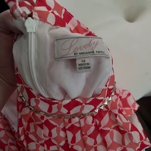 Adrianna Papell Red and White Ruched Cocktail Sundress